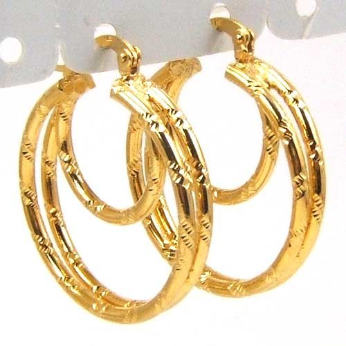 TOP EMPAISTIC 3 RING 18K YELLOW GOLD PLATED SOLID FILL GP HOOP EARRING 