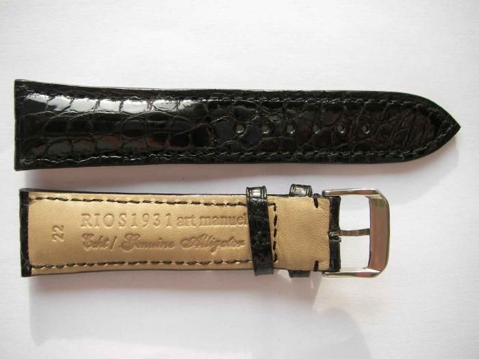 Rios1931 genuine alligator thick shiny Black watch band  