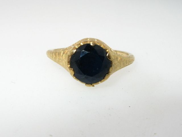 Antique Edwardian 2ct Genuine Blue Sapphire 14k Yellow Gold Filigree 