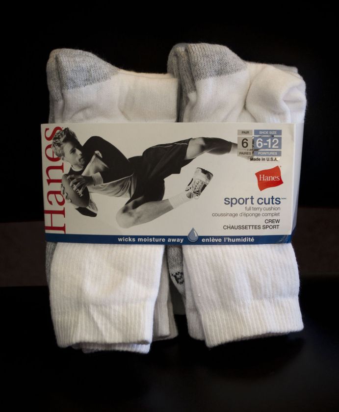 PAIR HANES SPORT CUTS CREW CHAUSSETTE SPORT SIZE 6 12  