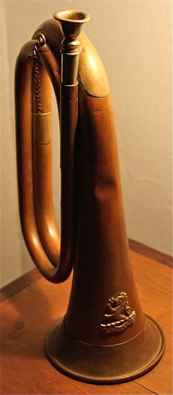   an original kumaoni regiment bugle which has seen a bit of action and