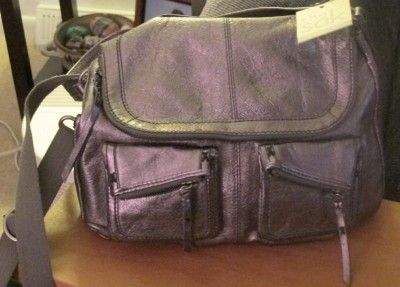 The SAK Faria Leather Flap Hand Bag Graphite Pewter Metallic NWT $159 