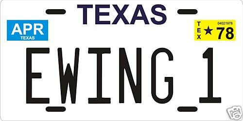 Jock Ewing 1 Dallas TV show 1978 TX License plate  