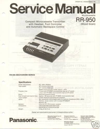 Original Service Manual Panasonic RR 950 Cassette Trans  