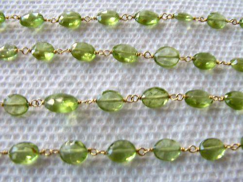 MM Natural Peridot Oval Silver Vermeil Link Chain  