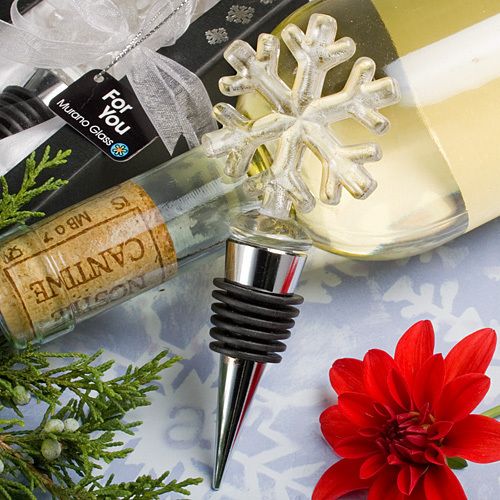 50 Glass Snowflake Wine Bottle Stopper Wedding Favors  