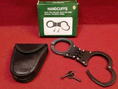 Hinged Black Steel Police Heavy Duty Handcuff Hand Cuff Handcuffs 2 