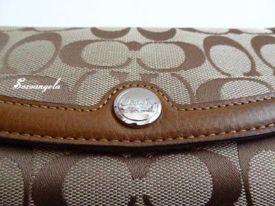   COACH Signature Gallery Leather Checkbook Wallet Khaki / Brown  