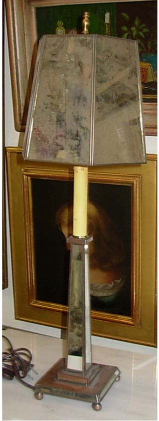 Vintage Mirrored Table Lamp Mirror Base and Shade  