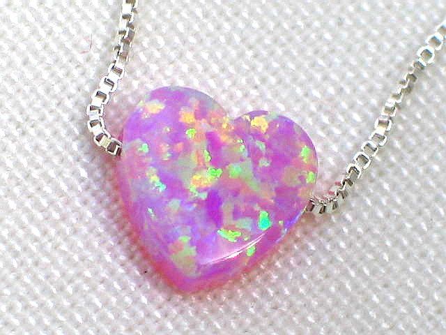 Petite Opal Pink Heart Necklace Silver 925 Chain  