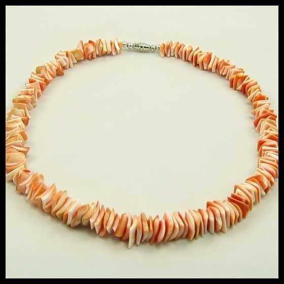 Coral Pink Chips Puka Shell Necklace Choker Girls 16  