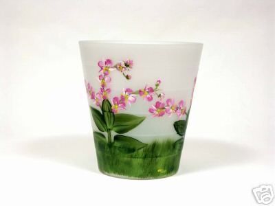 Hand Painted Plastic Waste Basket, Orchids   fuchsia #3  
